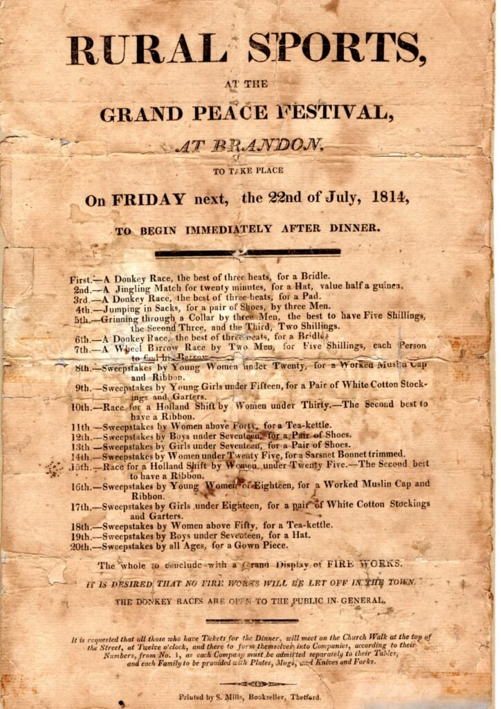 Handbill advertising the Rural Sports at the Grand Peace Festival in 1814