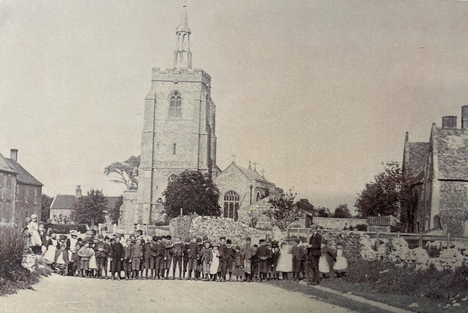 Crowd in front of Brandon church